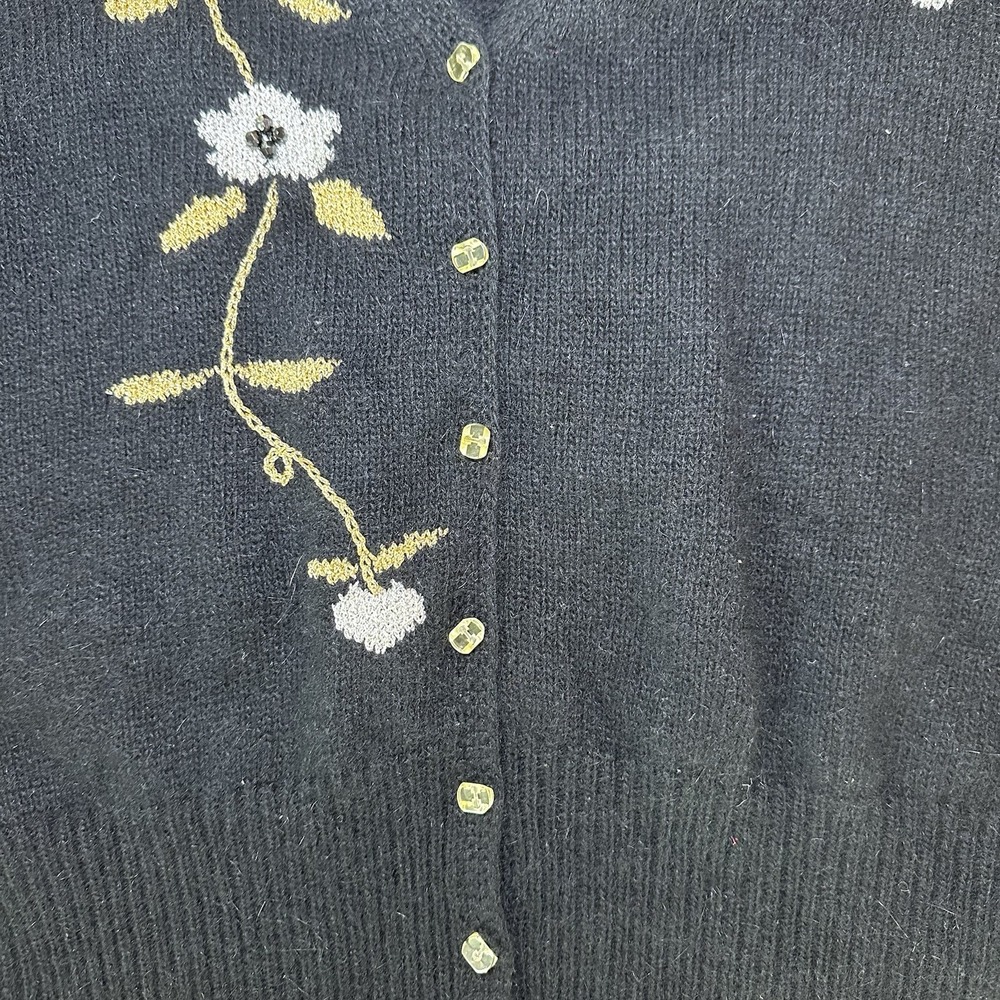 Susan Bristol 1987 Embroidered Button Front Cardigan Short Puff Sleeve Sweater M - Picture 3 of 11